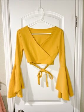 SHEIN Yellow Cropped Bell Sleeve Top
